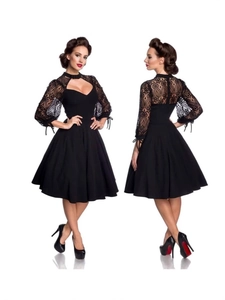 Elegant black lace Hepburn-style dress with open back and hollow-out neckline detail