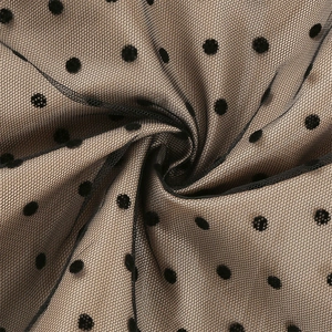 Macro shot of semi-transparent polka dot mesh fabric with fine honeycomb texture