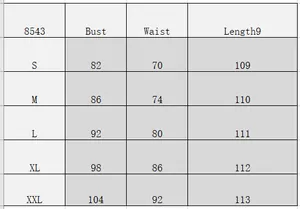 Size guide table for vintage V-neck dress showing bust, waist and length measurements