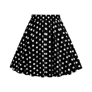 Detailansicht Mädchen Retro Rock in Schwarz mit weißen Punkten und elastischem Taillenbund