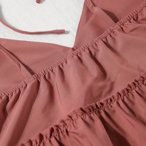 Women's summer V-neck camisole in dusty pink with pleated details and thin straps