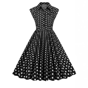 Vintage 50s rockabilly polka dot dress with lapel collar and A-line swing skirt