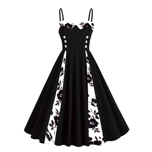Detail of 1950s retro dress showing button accents and floral contrast stitching