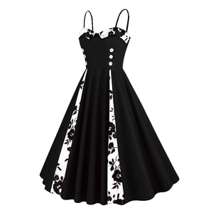 Detail of 1950s retro dress showing button accents and floral contrast stitching
