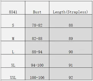 Size chart for vintage lace polka dot dress 8541 showing bust and length in cm