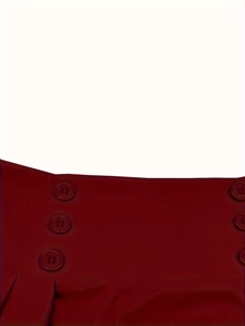 Detailed macro view of high-waist dark red skirt featuring double-breasted resin buttons