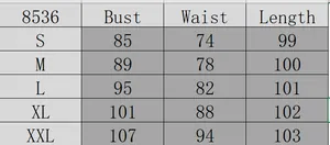 Size chart for mesh patchwork vintage swing dress showing bust, waist and length measurements