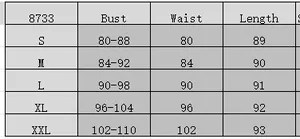 Detailed size chart for floral vintage dress showing bust, waist and length in cm