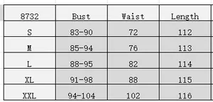 Size chart for halter sequin cocktail dress showing bust, waist, and length measurements