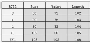 Detailed size chart with bust, waist and length measurements for the vintage lace dress