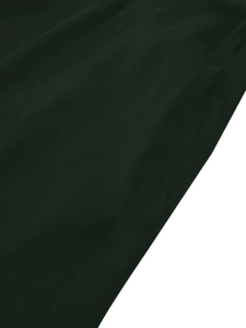 Detail shot of the dark fabric texture and stitching of this casual buttoned waist skirt