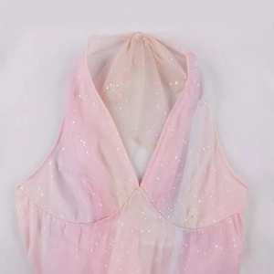 Vintage halter dress with pink gradient sequins and 50s style cocktail neckline
