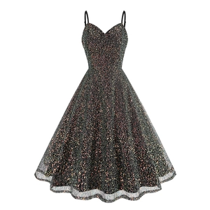 Elegantes V-Ausschnitt Pailletten Partykleid mit weitem A-Linien-Rock und dünnen Trägern