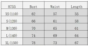 Detailed size chart for vintage girls' striped dress showing bust and waist measurements