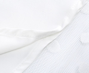 Detailed view of white fabric seams featuring solid textile and delicate lace textures