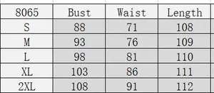 Size chart table for sleeveless embroidered 50s dress showing bust and waist dimensions