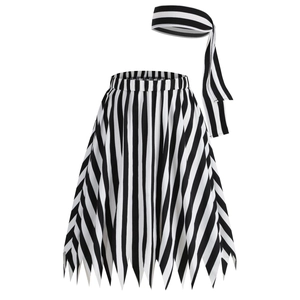 Gonna da Pirata a Righe Bianche e Nere Vintage da Donna e Fascia Con Orlo a Zig-zag Gonna Midi a Linea A per Halloween