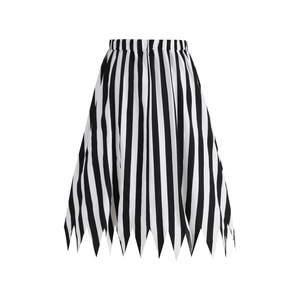 Gonna vintage a trapezio da donna con strisce verticali bianche e nere e orlo seghettato