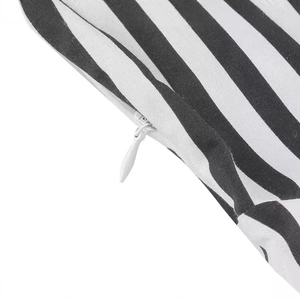 Hepburn style black and white striped dress fabric detail with hidden zipper feature