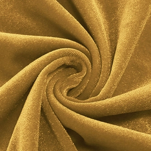 Vista macro dettagliata del lussuoso tessuto in velluto dorato con trama a pieghe morbide