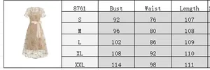 Detailed size guide table for the French vintage embroidered two-piece women's dress