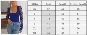 Detailed size guide table for women U-neck mesh long sleeve slim fit knit top