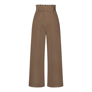 Detail of paperbag high waist trousers with a matching belt in dark khaki brown color