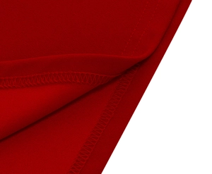 Detailed macro view showing premium red fabric texture and reinforced hem stitching detail