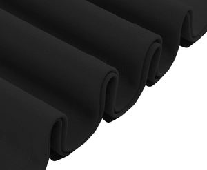 Detail of multi-layered pleated black dress fabric with neat parallel stitching lines