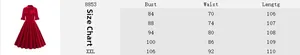 Size chart detail for red vintage dress with bust waist and length measurements in cm