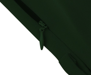 Detail shot of a dark green dress featuring a seamless concealed back zipper closure