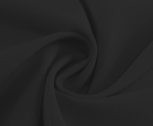 Macro shot of black chiffon fabric with fine grid texture and elegant draped folds