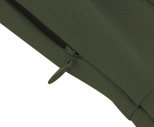 Close-up of the concealed zipper and fine knit fabric on this elegant olive green dress