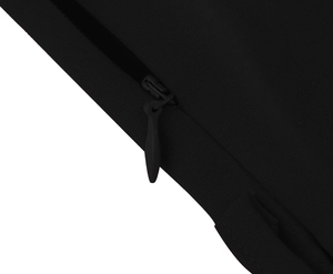 Detail view of a black elegant dress featuring a seamless concealed invisible zipper