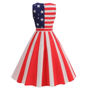 Detail view of the back of a sleeveless American flag dress with stars and stripes design