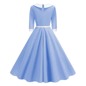 Detail view showing the back of the vintage A-line dress with a white waist belt and zip