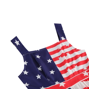 Detail shot of strap dress bodice with American flag stars and red white stripes
