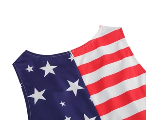 Detail of USA flag dress with metal zipper neckline and star stripe fabric patterns