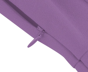 Detail view of the hidden zipper on purple dress fabric showing fine weaving texture