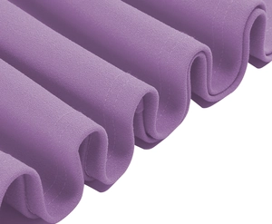Close-up of purple chiffon fabric texture with neat overlock stitching details