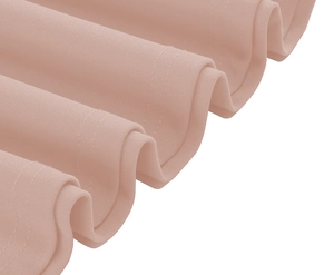 Detail of light pink summer dress featuring fine stitching and pleated ruffle texture