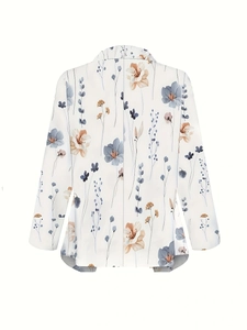 Elegant white floral print slim fit lapel jacket for women featuring back view design