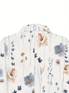 Elegant floral print slim fit jacket with lapel collar and blue orange flower patterns