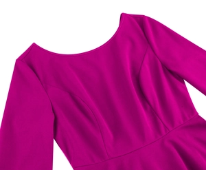 Detail of fuchsia long sleeve dress with round neckline and tailored waist stitching