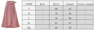 Tableau des tailles pour jupe portefeuille rose avec ceinture, tailles de S à XXL