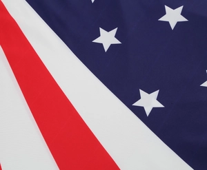 Detailed macro view of American flag pattern fabric on sleeveless summer dress