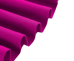 Detailed close-up of double-stitched hem on a magenta vintage style three-quarter sleeve dress