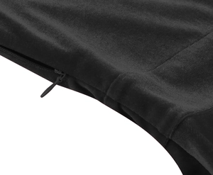Macro shot of invisible zipper and fine vertical stripe texture on black elegant dress