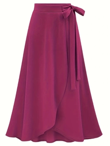 Jupe portefeuille élégante taille haute rose magenta avec détail nœud latéral