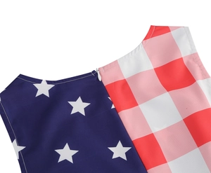 Detail of invisible zipper on sleeveless dress with stars and stripes patchwork